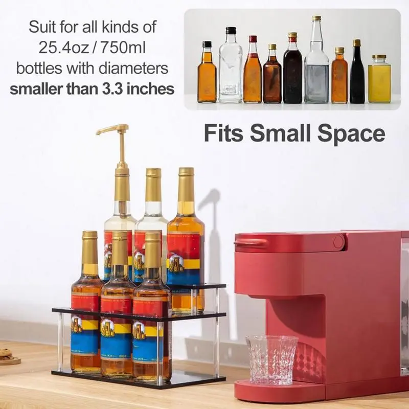 Coffee Syrup Organizer Acrylic Coffee Syrup Stand Rack 2-Tier Stand Storage Organizer Display Shelf Station Kitchen Accessories