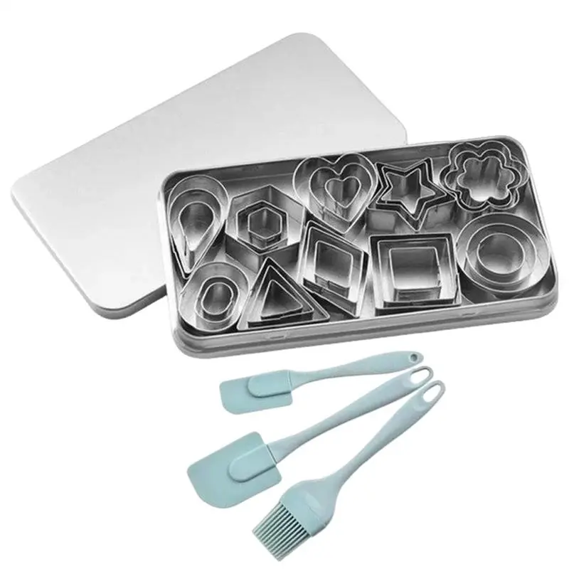 30Pcs Stainless Steel Cookie Mold Mini Cookie Cutters Set Heart Star Flower Geometric Shape Cookie Cutters Cake Mold Baking Tool
