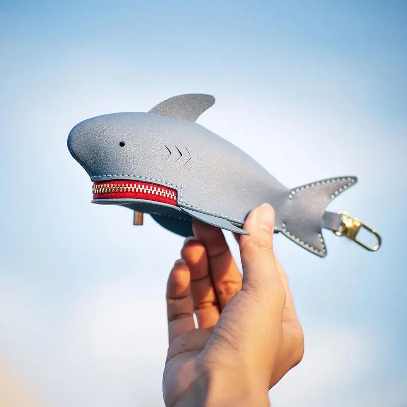 Shark Keychain Holder Funny Coin Pouch Animal Zipper Keychain Change Purse Cartoon Cosmetic Items Bag Small Wallet