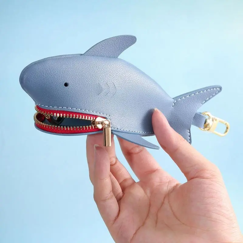 Shark Keychain Holder Funny Coin Pouch Animal Zipper Keychain Change Purse Cartoon Cosmetic Items Bag Small Wallet
