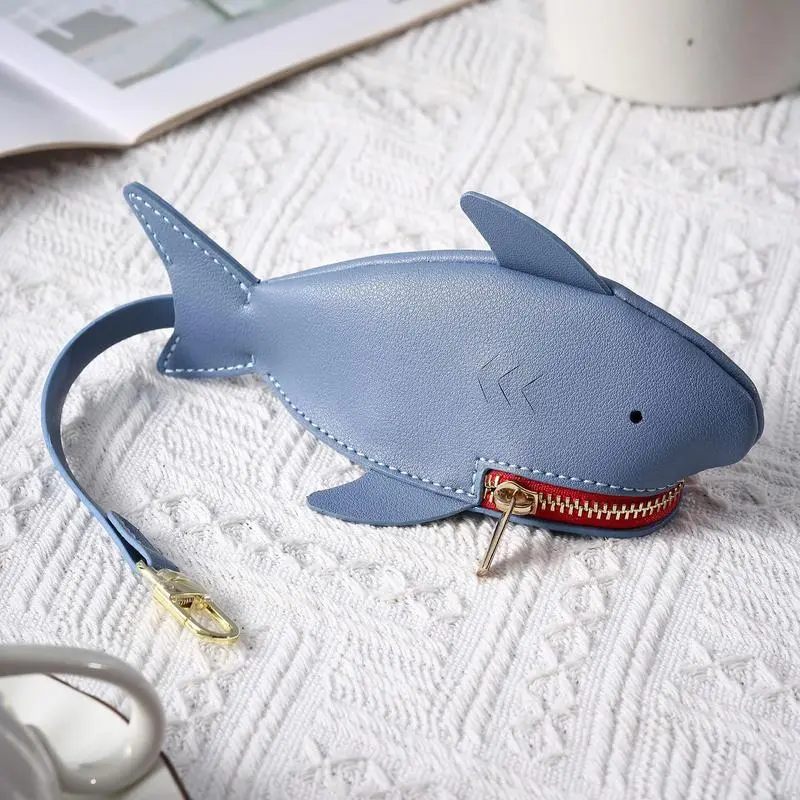 Shark Keychain Holder Funny Coin Pouch Animal Zipper Keychain Change Purse Cartoon Cosmetic Items Bag Small Wallet
