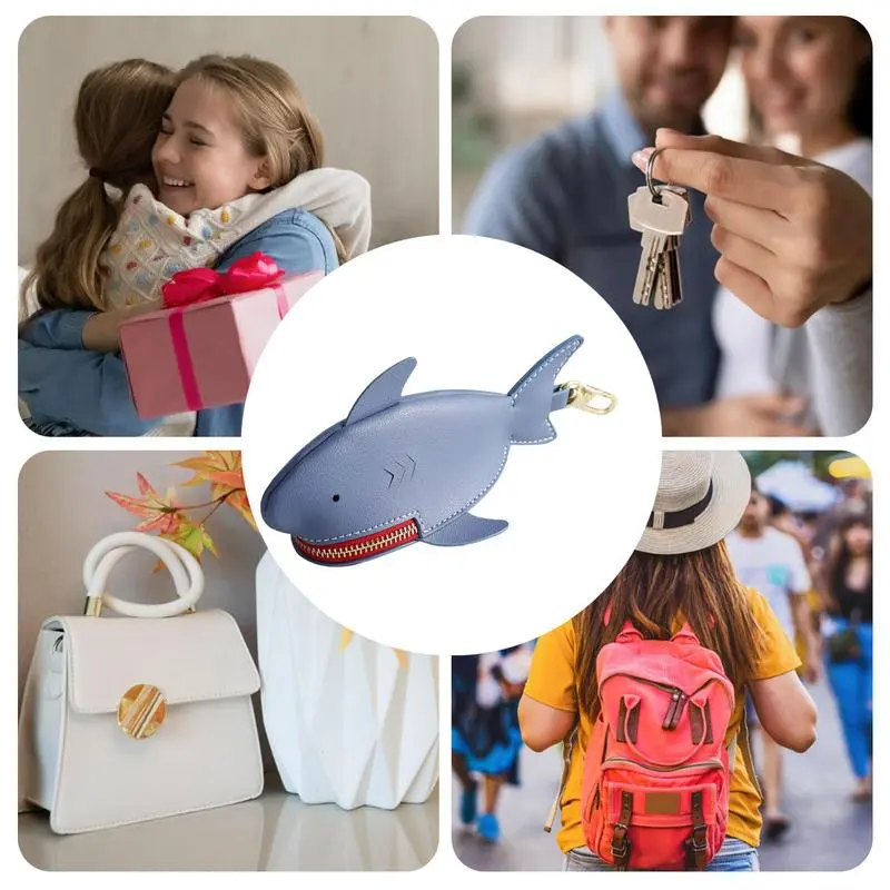 Shark Keychain Holder Funny Coin Pouch Animal Zipper Keychain Change Purse Cartoon Cosmetic Items Bag Small Wallet