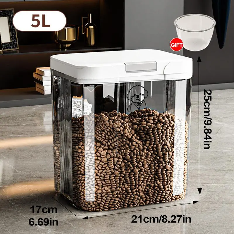 Pet Food Container Sealed Dog And Cat Food Storage Container Airtight Transparent Stackable 5L Bucket For Homes Pantries
