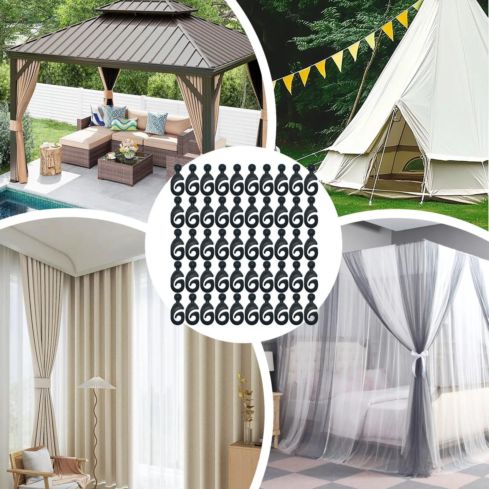 Gazebo Drape Hooks 50 Pieces Tent Door Cloth Hooks Multi-purpose Pergola Drape Rings Rustproof Hangers For Fence Plants Indoor