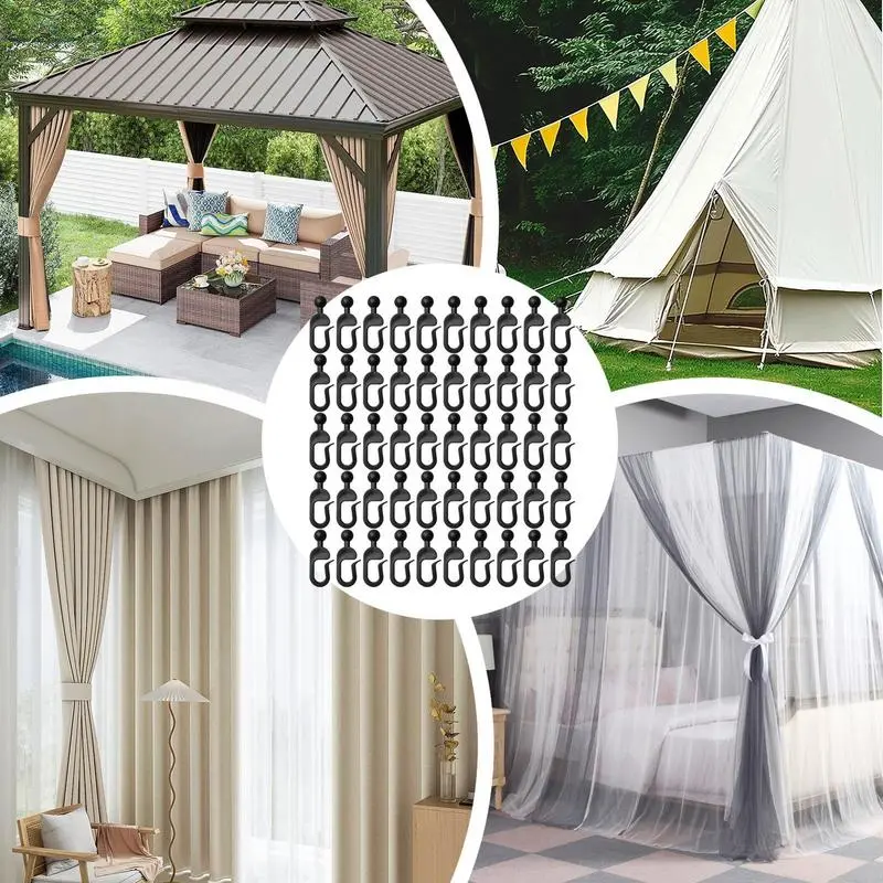 Gazebo Drape Hooks 50 Pieces Tent Door Cloth Hooks Multi-purpose Pergola Drape Rings Rustproof Hangers For Fence Plants Indoor