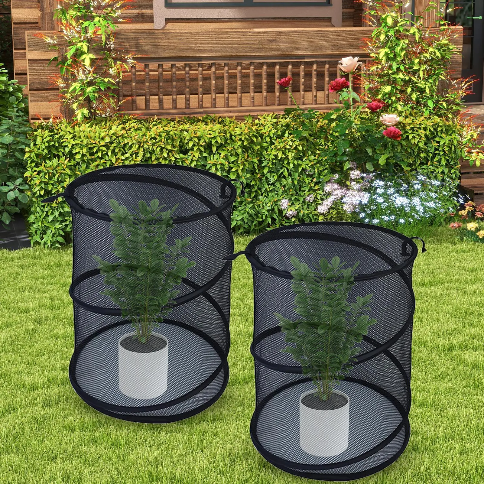 Mesh Cover For Plants Plant Mesh Enclosure Pop Out 4 Pieces Foldable Tent With 16 Stakes Fly-Proof Animals Barrier For Garden