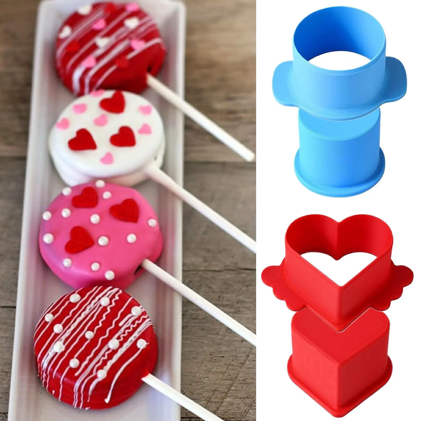 Round And Heart Cake Pop Cutter Cake Pop Cutter Pusher Maker Mold Smooth Shapes Press Set Home Baking Accessories Teaching Tool