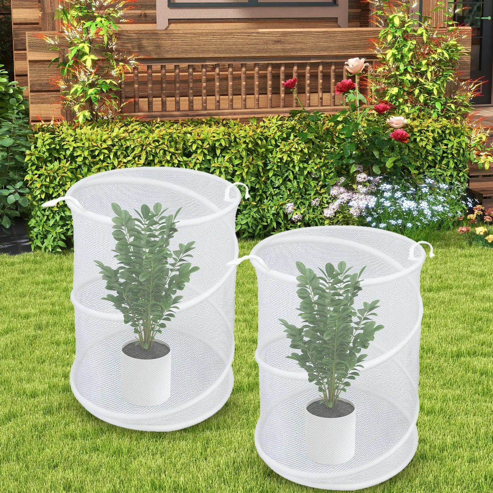 Mesh Cover For Plants Plant Mesh Enclosure Pop Out 4 Pieces Foldable Tent With 16 Stakes Fly-Proof Animals Barrier For Garden