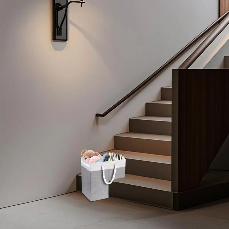 Stair Basket Folding Books Organizer Space-Saving Stair Basket with Handle for Living Room Decor Toy Storage Laundry Closet