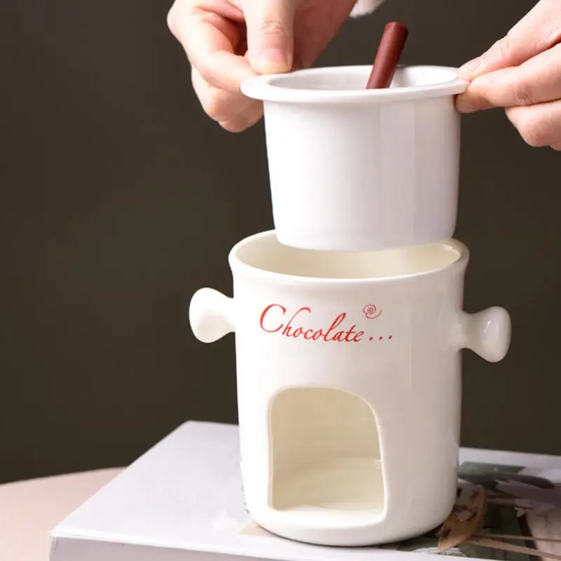 Fondue Mug Ceramic Small Cheese chocolate Melting Fondue Pot Chocolate Fondue Mugs Home Snack Candy Chocolate Melter Pot