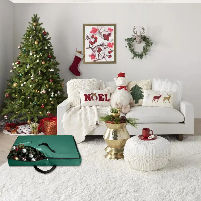 Wreath Bag 30 Inch Christmas Wreath Organizer Reinforced Handle Festival Decoration Accessories 600D Oxford Cloth Garage