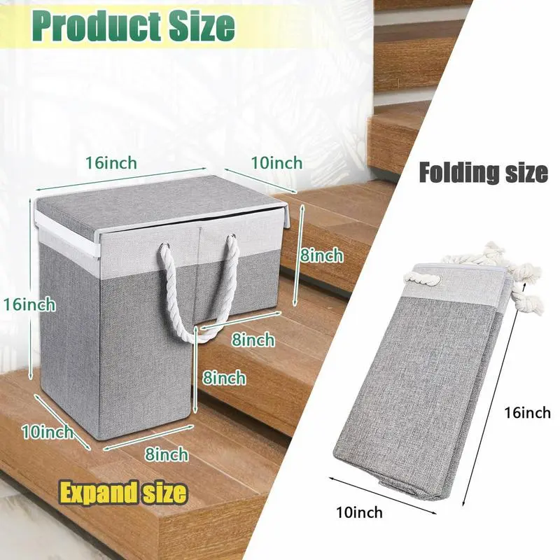Stair Basket Folding Books Organizer Space-Saving Stair Basket with Handle for Living Room Decor Toy Storage Laundry Closet