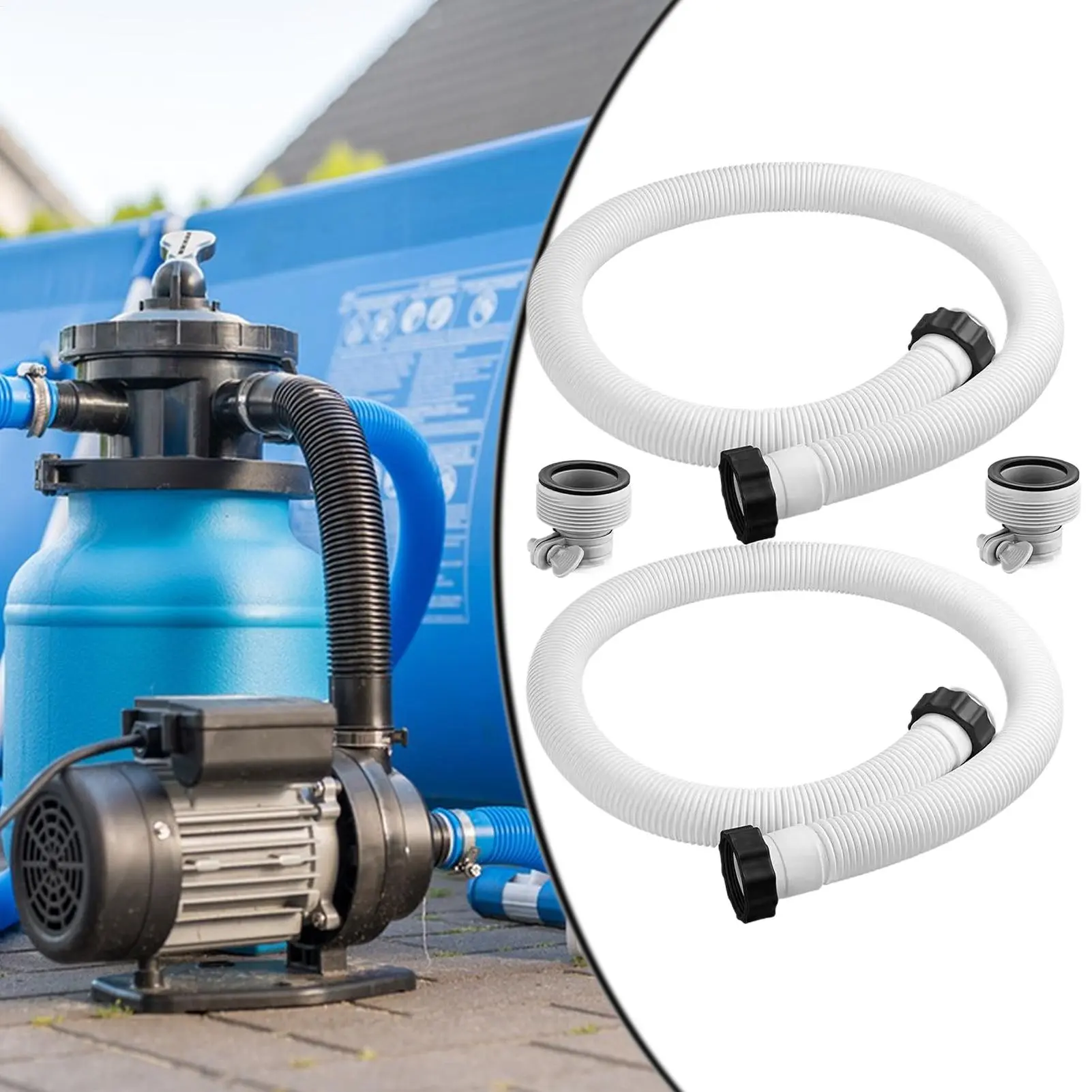 Pool Pump Hose 2 Pieces Filter Connecting Pipe PVC Flexible Drain Plumbing Hose Replacement For Saltwater Systems Swimming Pool