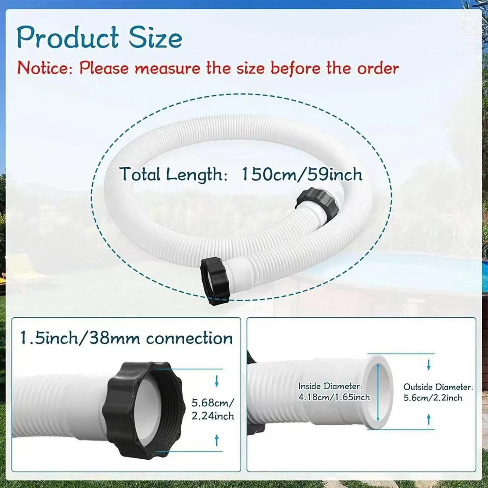 Pool Pump Hose 2 Pieces Filter Connecting Pipe PVC Flexible Drain Plumbing Hose Replacement For Saltwater Systems Swimming Pool