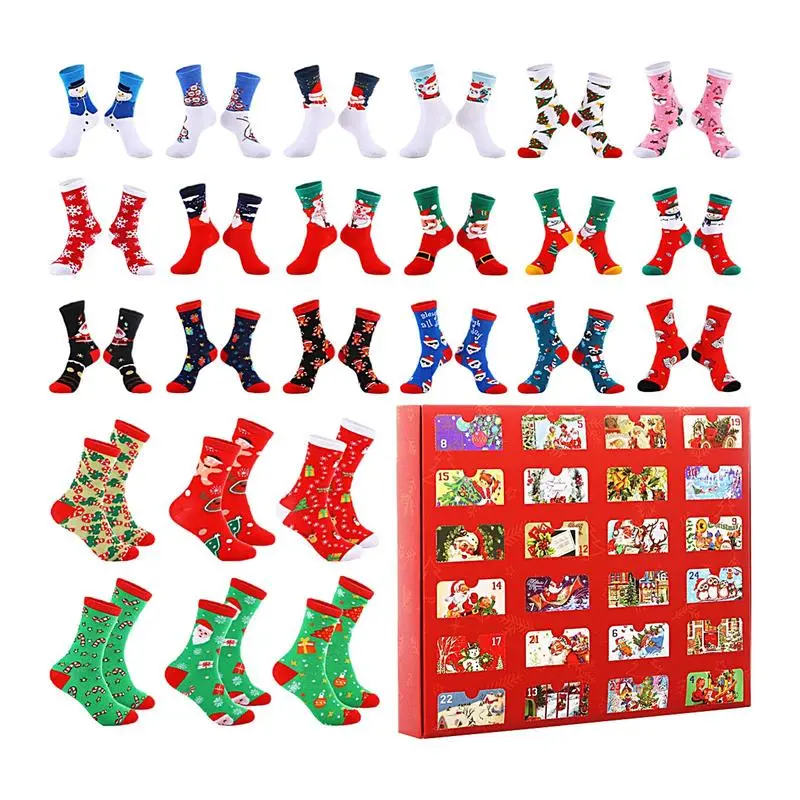Christmas socks Advent calendar 24 pairs Cartoon Christmas Socking 24 Days Cotton Socks Countdown Calendar Christmas Gifts