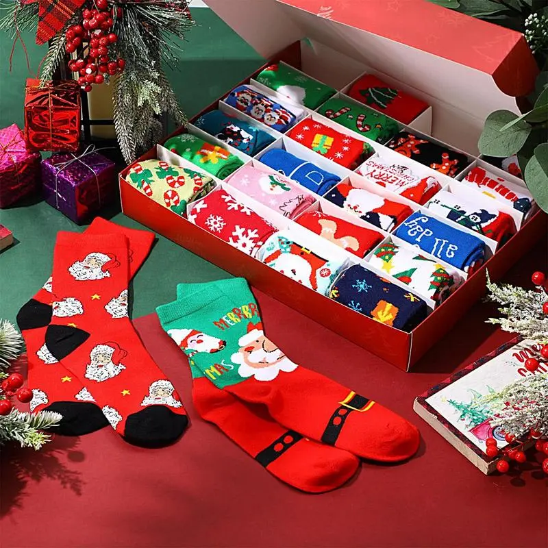 Christmas socks Advent calendar 24 pairs Cartoon Christmas Socking 24 Days Cotton Socks Countdown Calendar Christmas Gifts