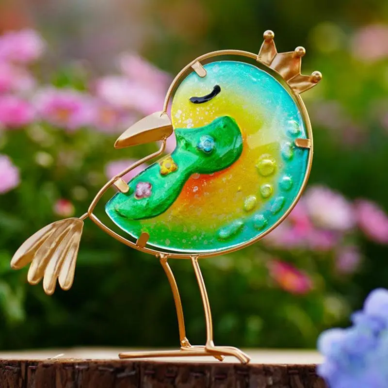 Bird Figurines Colorful Metal Glass Bird Sculpture Set of 3 Garden Art Statues Spring Outdoor Animal Figurine Lawn Ornaments for