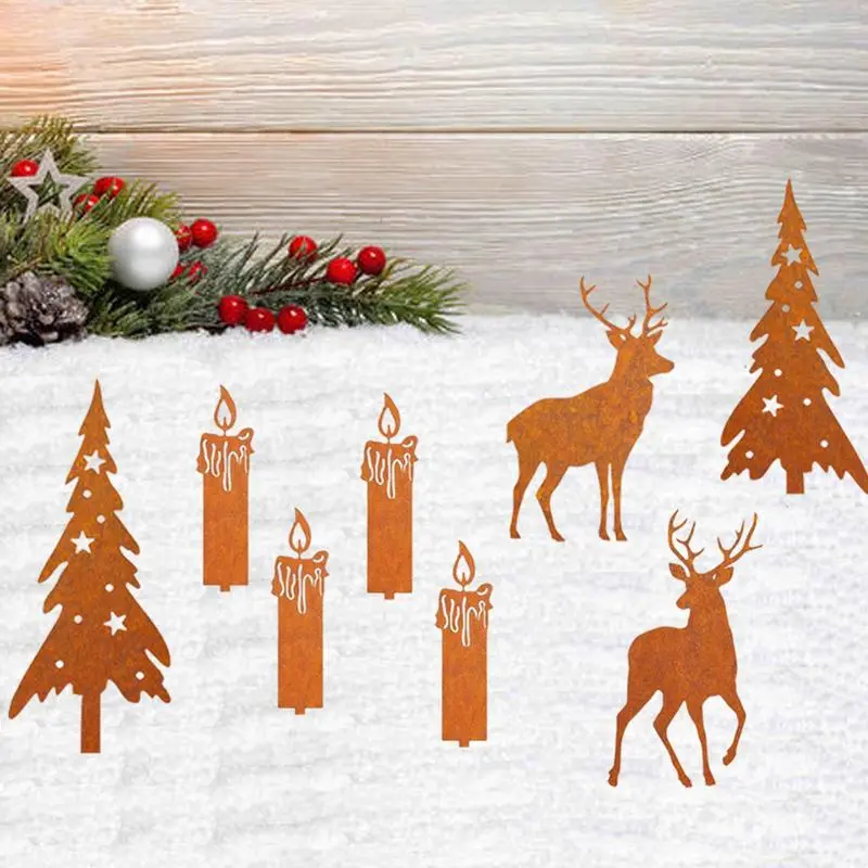 Outdoor Christmas Yard Stake 8X Christmas Yard Decorations Rust Stakes Christmas Iron Silhouette Decoration Outside Christmas