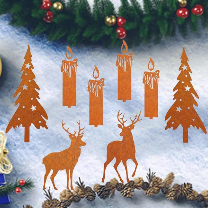 Outdoor Christmas Yard Stake 8X Christmas Yard Decorations Rust Stakes Christmas Iron Silhouette Decoration Outside Christmas
