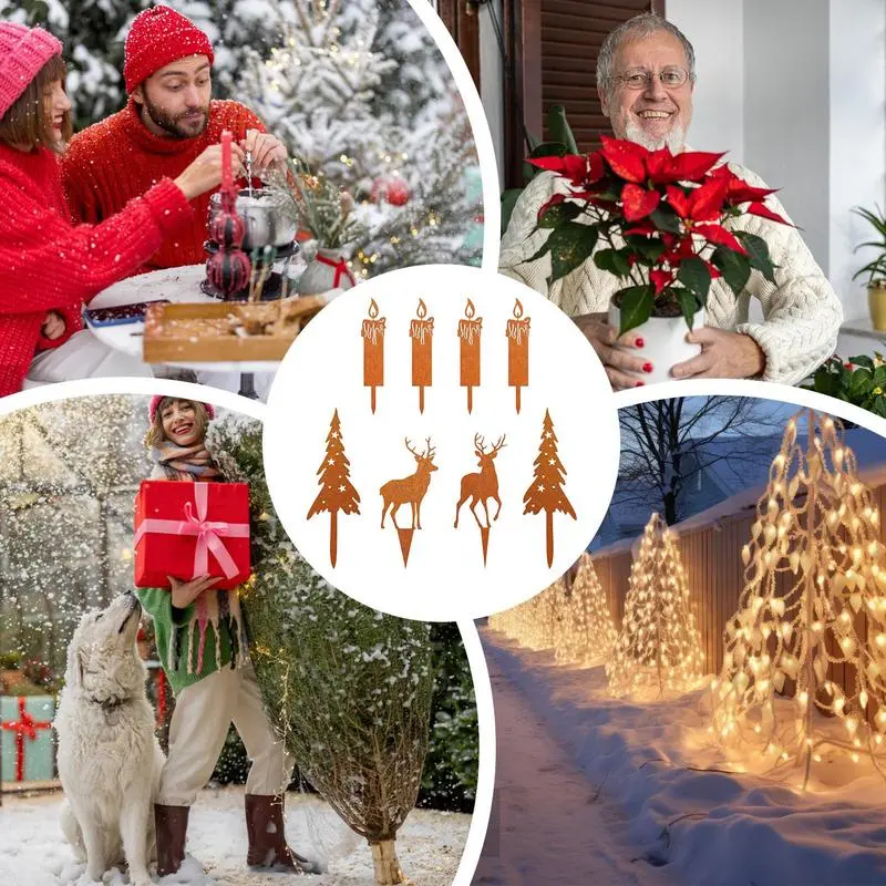 Outdoor Christmas Yard Stake 8X Christmas Yard Decorations Rust Stakes Christmas Iron Silhouette Decoration Outside Christmas