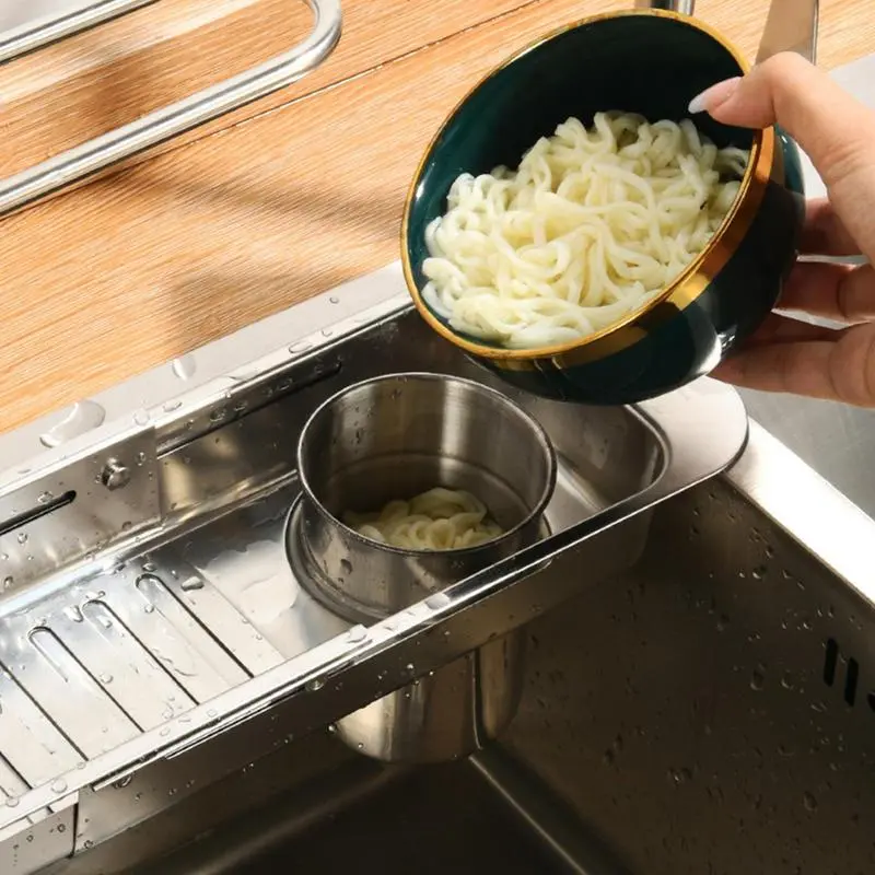 Expandable Slim Drain Basket Retractable Sink Drying Basket Adjustable Length Colander Rack Sponge Holder For Home Kitchen