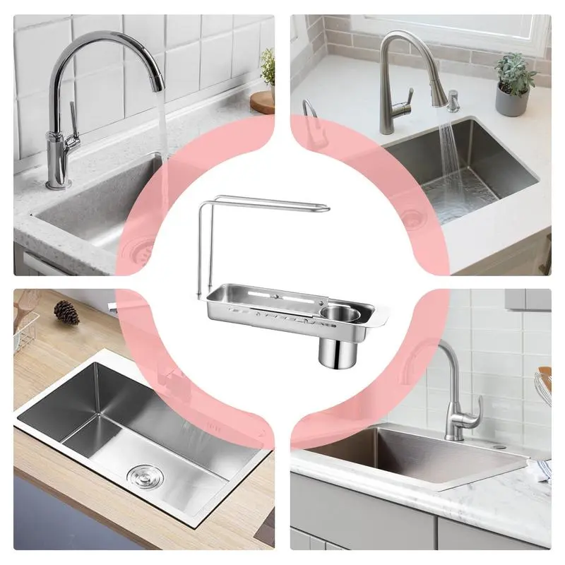 Expandable Slim Drain Basket Retractable Sink Drying Basket Adjustable Length Colander Rack Sponge Holder For Home Kitchen