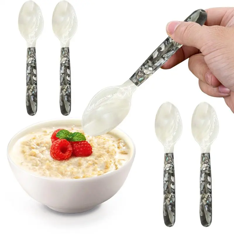 5pcs Caviar Spoons Shell Spoon Cream Coffee Caviar Spoon Mother Of Pearl Seashells Stirring Spoons Condiment Spoon Cream Spoon