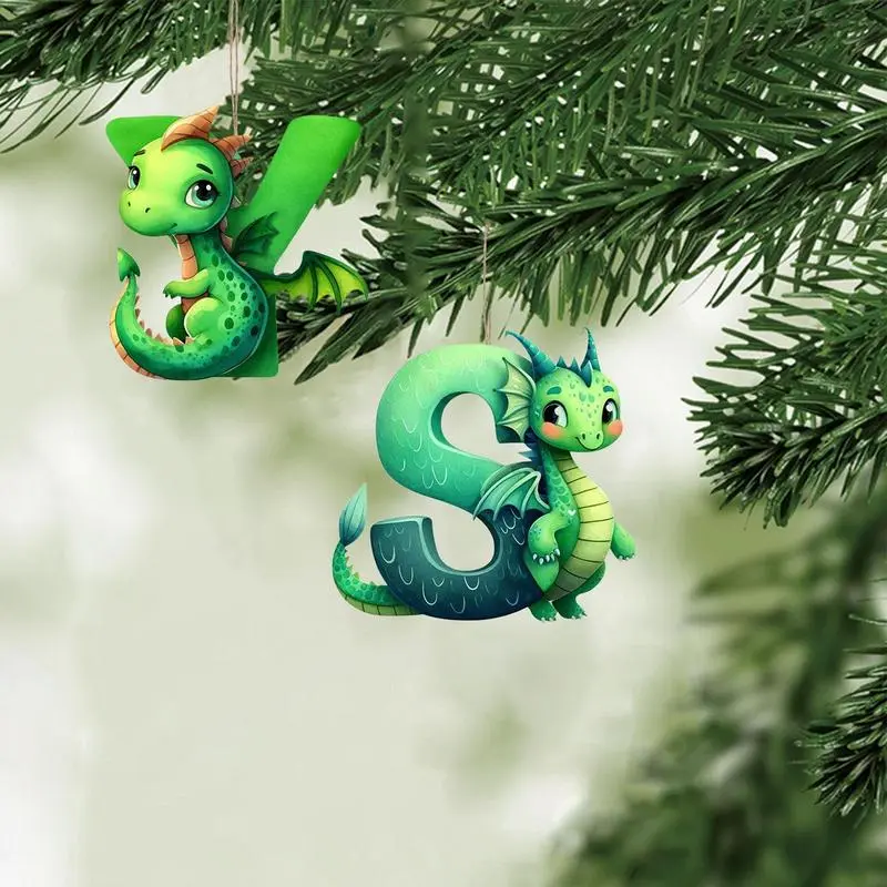 26 Letter Dinosaur Pendant 2D Acrylic Christmas Hangings Letter Decor Acrylic Dinosaur Pendant Toy Christmas Dinosaur Ornaments