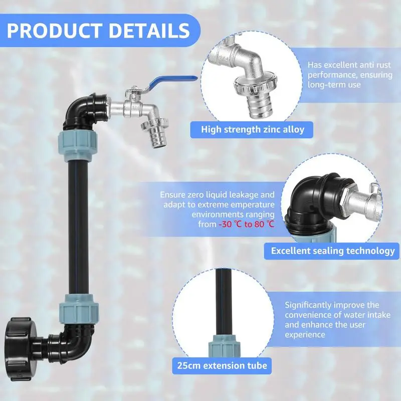 Gallon Tank Adapter 3/4-inch Tank Outlet Tap with Extension Tube Water Bucket Valve Fittings IBC ton barrel joint with 25cm tube