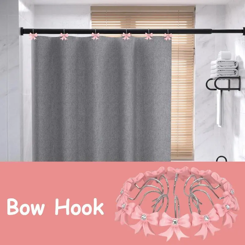 Shower Drapery Bow Hooks 12X Shower Hooks With Rhinestones Boho Trendy Window Covering Rings For Bathroom Art Decor