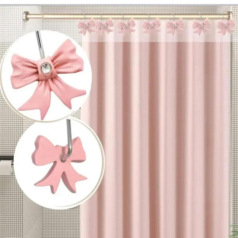 Shower Drapery Bow Hooks 12X Shower Hooks With Rhinestones Boho Trendy Window Covering Rings For Bathroom Art Decor