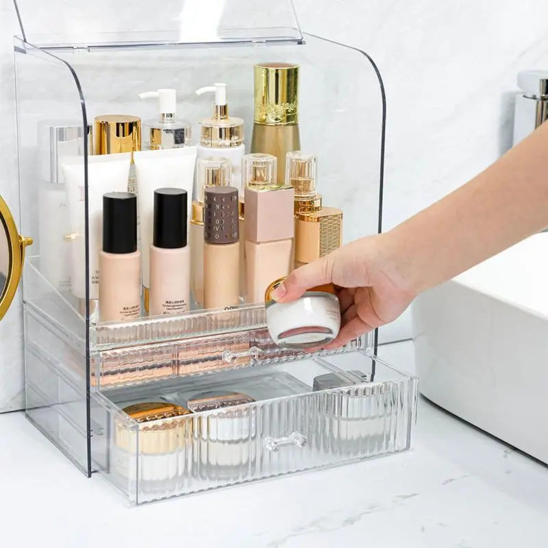 Makeup Organizer With Lid Cosmetics Storage Box Makeup Storage Box Portable Vanity Cosmetics Organizer With Drawers For