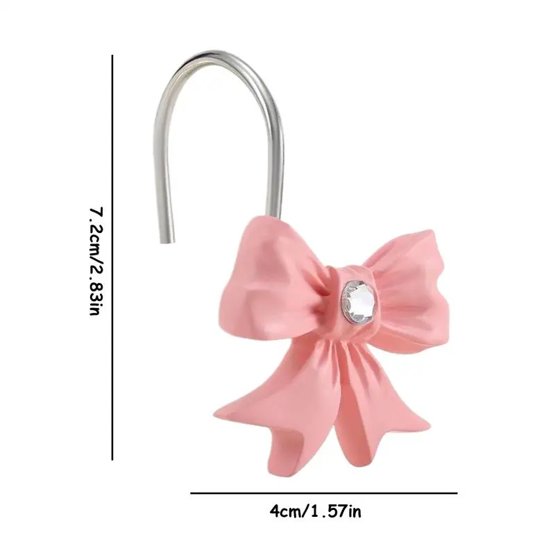 Shower Drapery Bow Hooks 12X Shower Hooks With Rhinestones Boho Trendy Window Covering Rings For Bathroom Art Decor