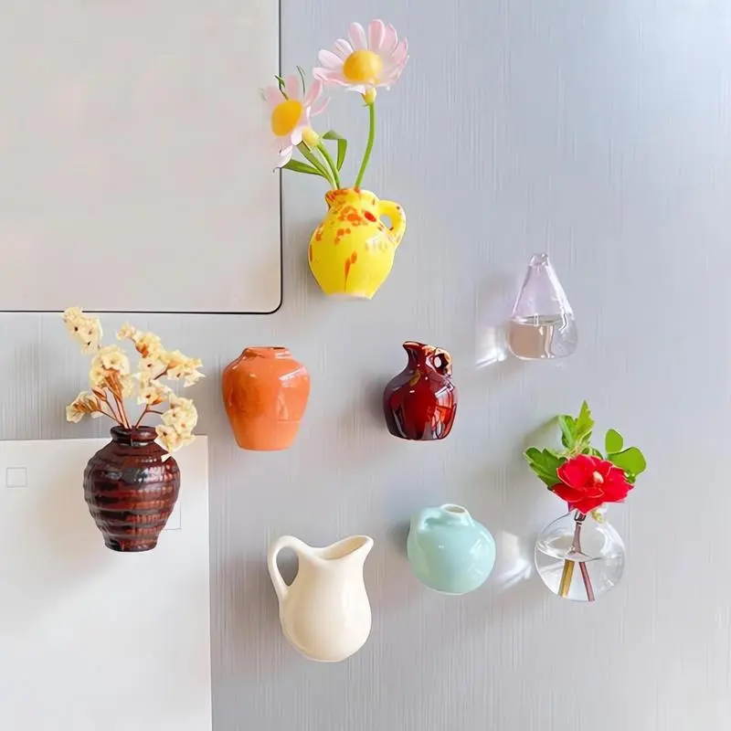 Mini Ceramics Vase Fridge Magnet 3D Resin Aesthetic Fridge Vase Magnet Refrigerator Ornament Ceramic Vase Design Magnet 6pcs