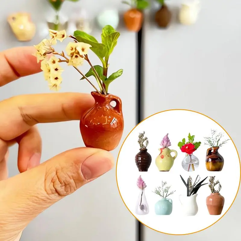 Mini Ceramics Vase Fridge Magnet 3D Resin Aesthetic Fridge Vase Magnet Refrigerator Ornament Ceramic Vase Design Magnet 6pcs