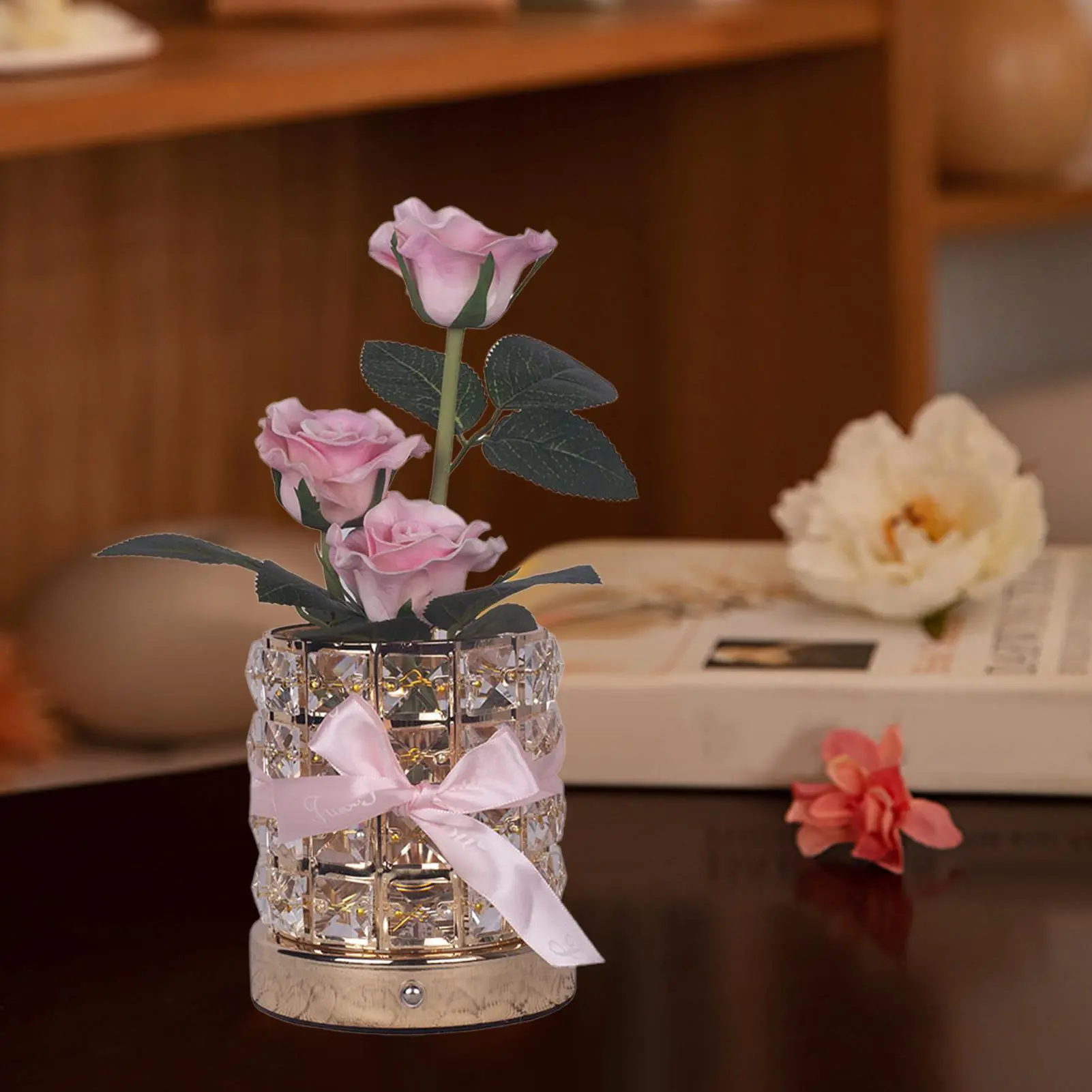 Lighted Flowers Bedroom Crystal Lamp 3-Color Dimmable Rose Flower Romantic Decoration For Living Room Bedroom Nightstand