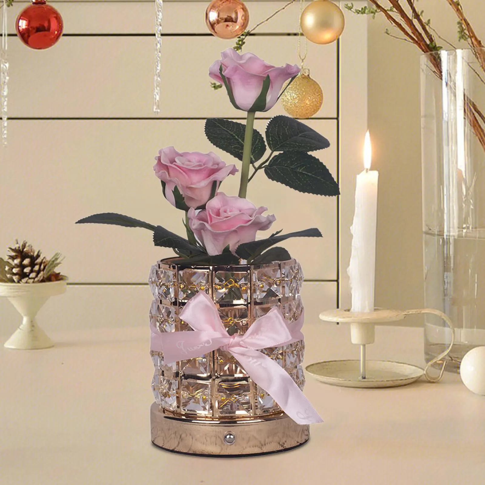 Lighted Flowers Bedroom Crystal Lamp 3-Color Dimmable Rose Flower Romantic Decoration For Living Room Bedroom Nightstand