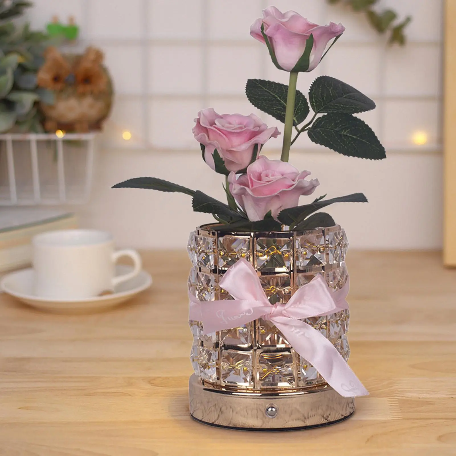 Lighted Flowers Bedroom Crystal Lamp 3-Color Dimmable Rose Flower Romantic Decoration For Living Room Bedroom Nightstand