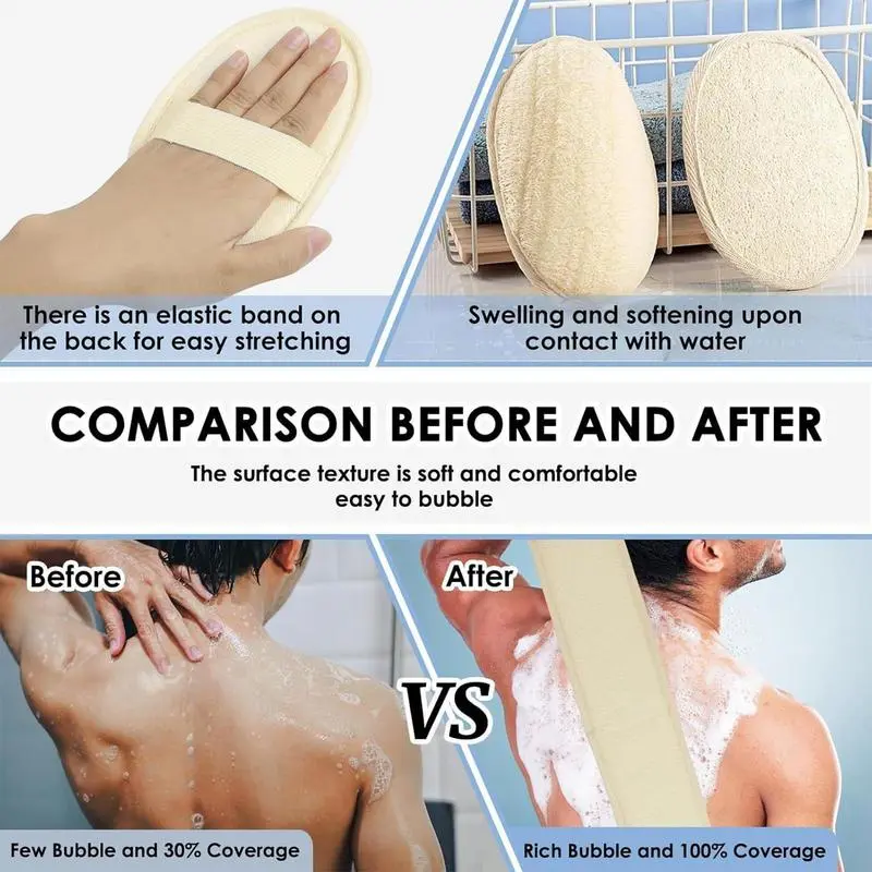 Natural Loofah Natural Shower Sponge Textured Reusable Non-Slip Extra Gentle Organic Scrubber For Dish Washing TKitchen Cleaning