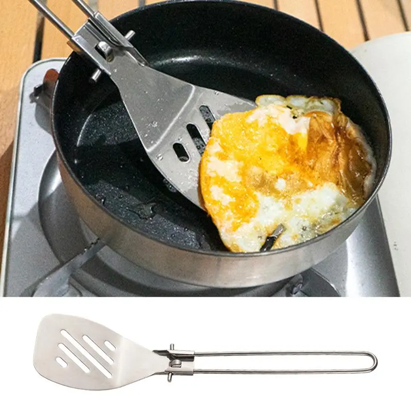 Steel Spatula For Camping Camping Frying Spatula Spoon Heat Resistant Omelet Spatula Flexible Scrapers Folding Flatware Kitchen