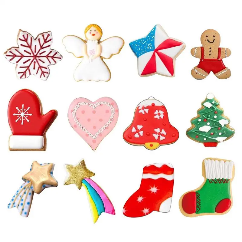 Stainless Steel Cookie Cutters Christmas 12X Stainless Soft Candy Cutter Set Festival Cookie Baking Molds For Soft Candy