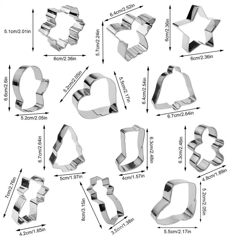 Stainless Steel Cookie Cutters Christmas 12X Stainless Soft Candy Cutter Set Festival Cookie Baking Molds For Soft Candy