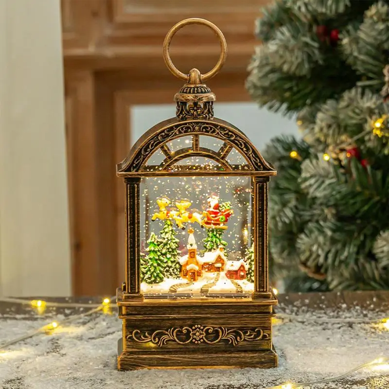 Christmas Snow Globe Lantern Musical Lantern With Swirling Glitter Battery Operated Tabletop Ornament For Christmas Home