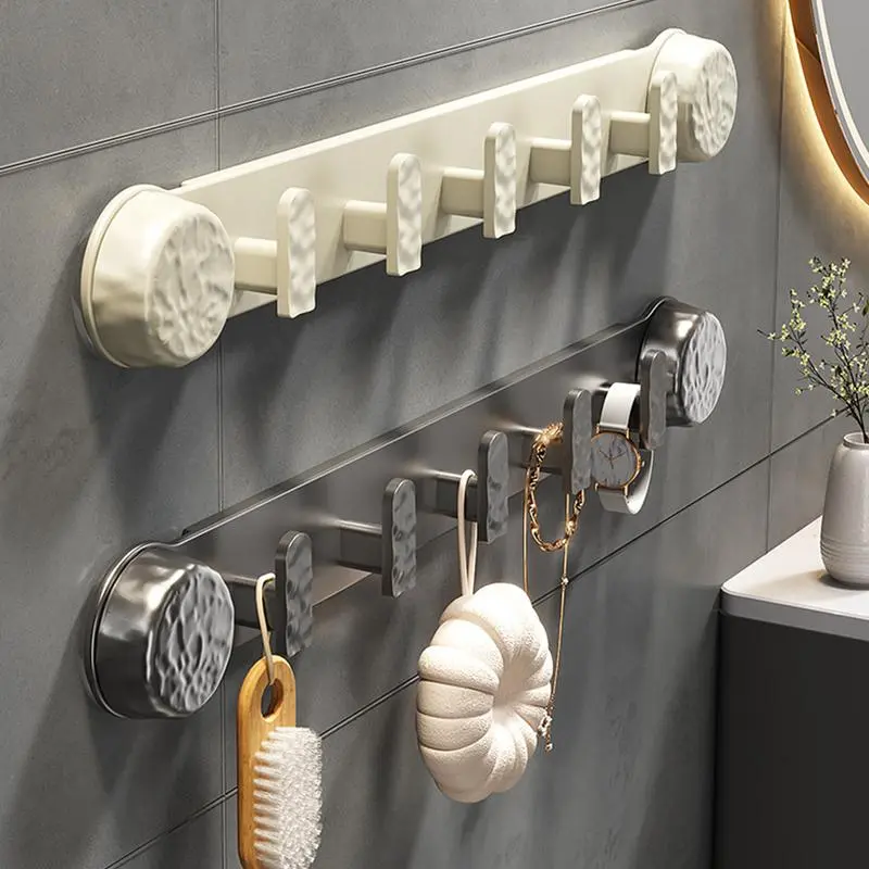 Towel Rack Rotating Suction Cup Hanger With 5 Hooks Towel Hook Hat Organizer For Bathroom Kitchen Bedroom
