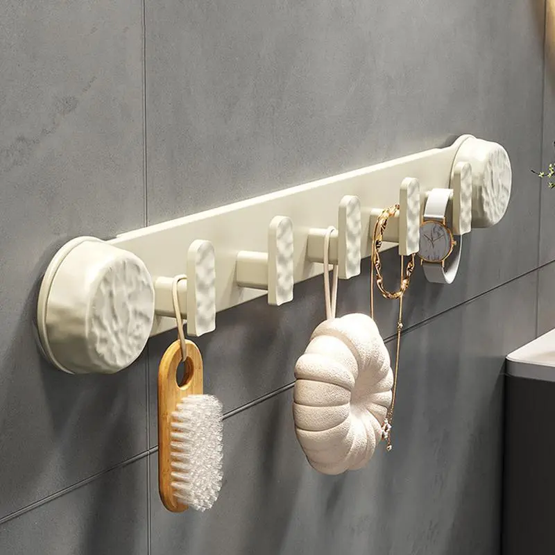Towel Rack Rotating Suction Cup Hanger With 5 Hooks Towel Hook Hat Organizer For Bathroom Kitchen Bedroom