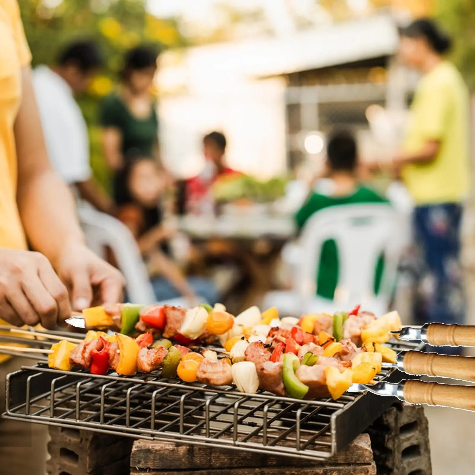 Grilling Skewers Bbq Garden Metal Grilling Skewers 6 Pieces Stainless Steel Long Reusable Flat Bbq Tools For Camping Vegetable