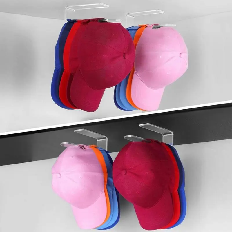 Hat Hooks 4X Adhesive Acrylic Hat Hooks Multi-Purpose Hat Organizer Minimalist Wall Hook For Door Closet Workplace Bedroom
