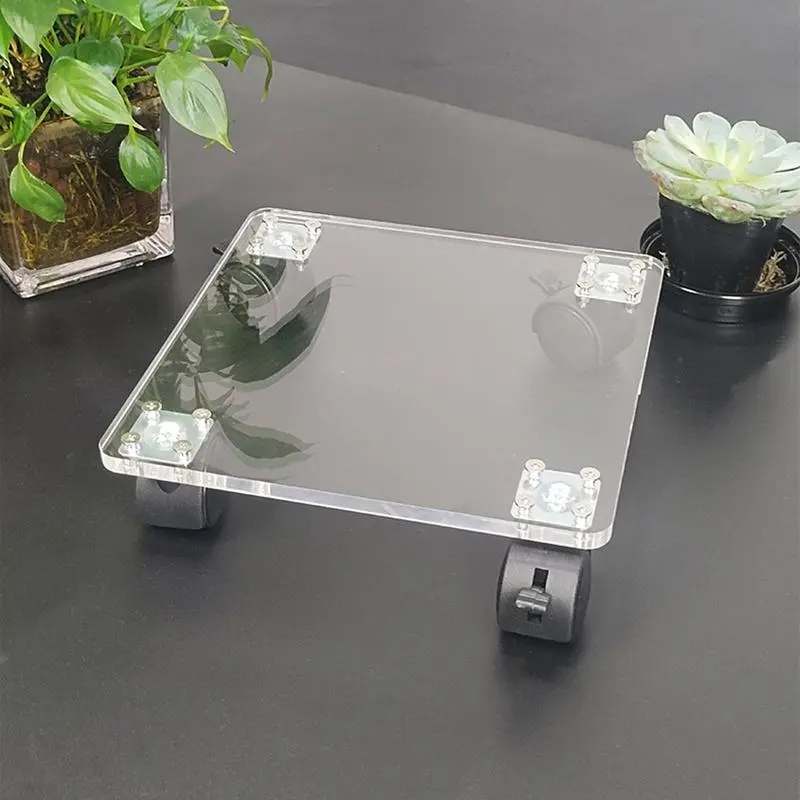 Plant Rollers With Wheels Clear Acrylic Square Wheeled Plant Stand Plant Stand Mover Garden Pot Mover Flower Stand For Indoor