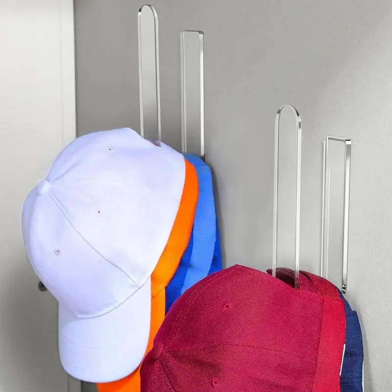 Hat Hooks 4X Adhesive Acrylic Hat Hooks Multi-Purpose Hat Organizer Minimalist Wall Hook For Door Closet Workplace Bedroom