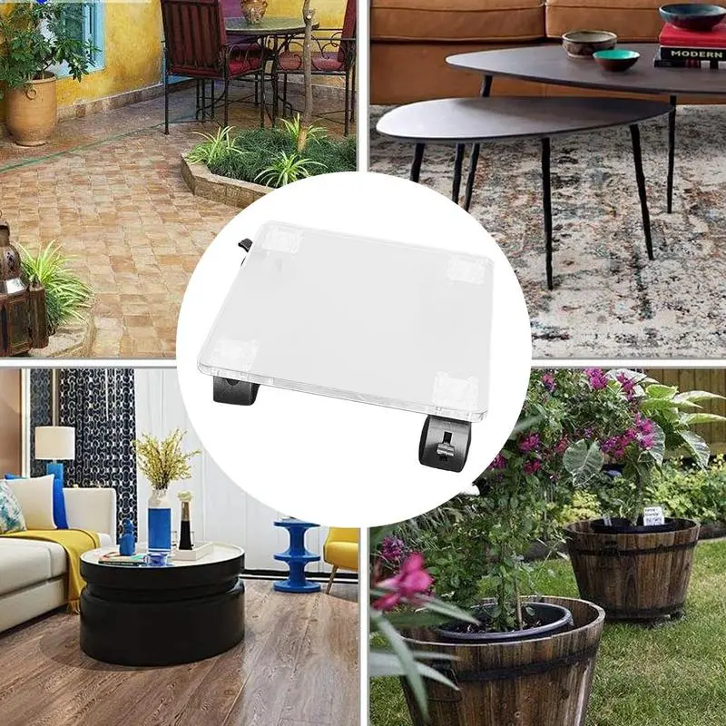 Plant Rollers With Wheels Clear Acrylic Square Wheeled Plant Stand Plant Stand Mover Garden Pot Mover Flower Stand For Indoor